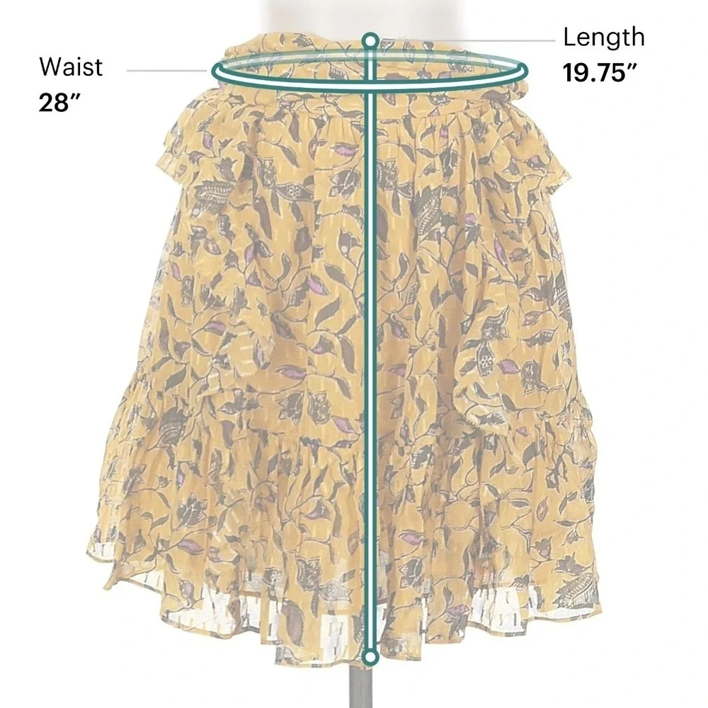 Ulla Johnson Silk Floral Mini Skirt Tiered Ruffle Sash‎ Tie Lined Size 4